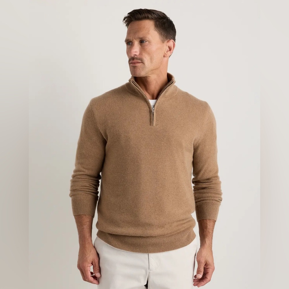 Quince Camel Half-Zip Cashmere Sweater